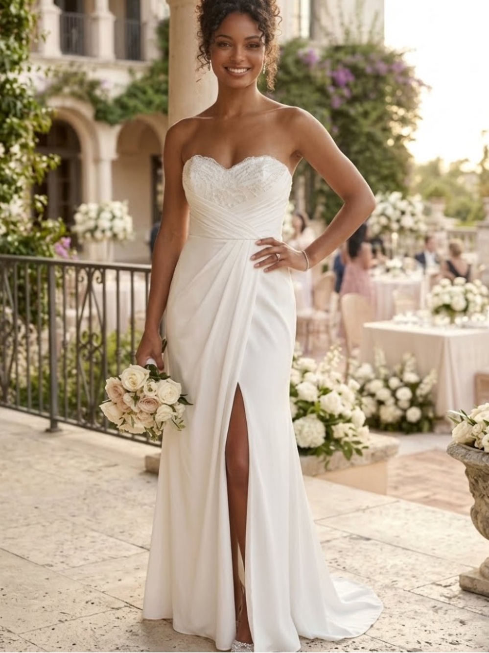 New Lulus Strapless White Luxe Bridal Evening Gown with Beaded Bodice Sz Small